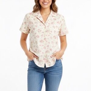 VTG LAUREN RALPH LAUREN Floral Print Button Up Shirt SZ S Short Sleeve Romantic